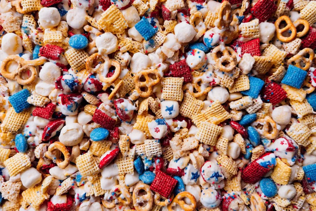 Delicious 4th of July Snack Mix Ready to Serve