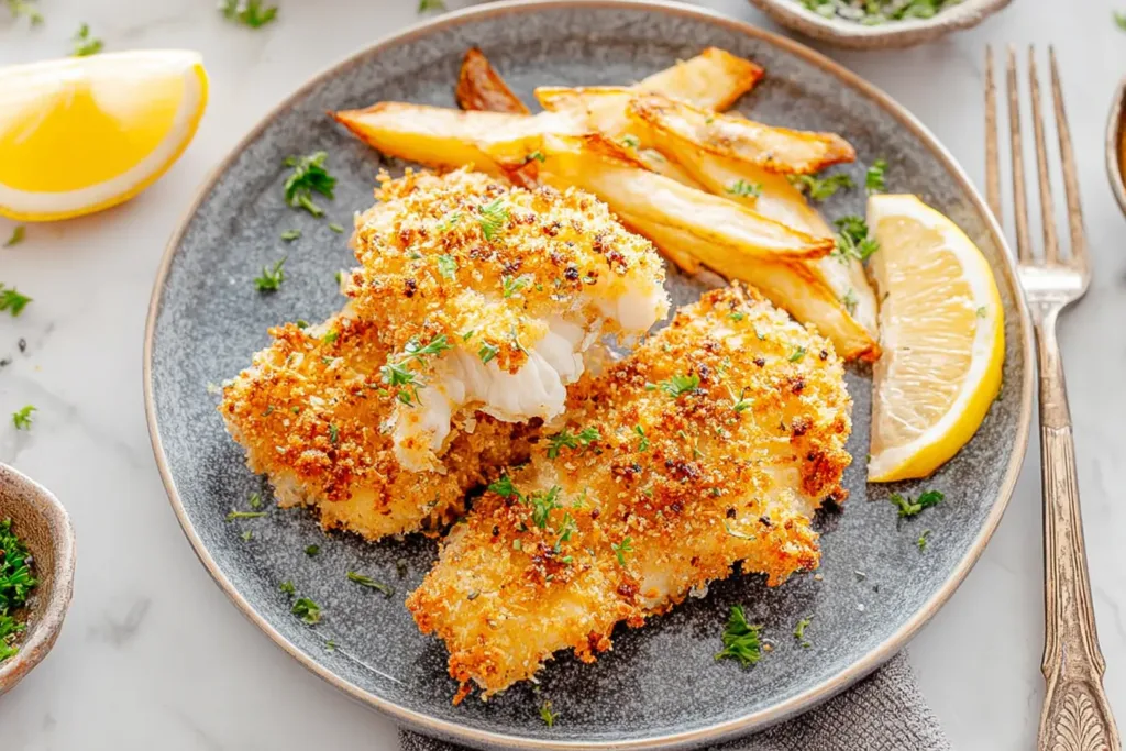 Crispy Air Fryer Haddock with Lemon Wedges