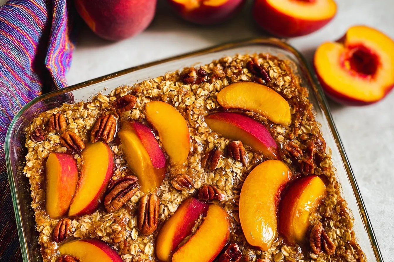 Baked Oatmeal with Nectarines and Pecans 