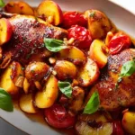 Balsamic Roasted Chicken With Peaches on a Dinner Plate