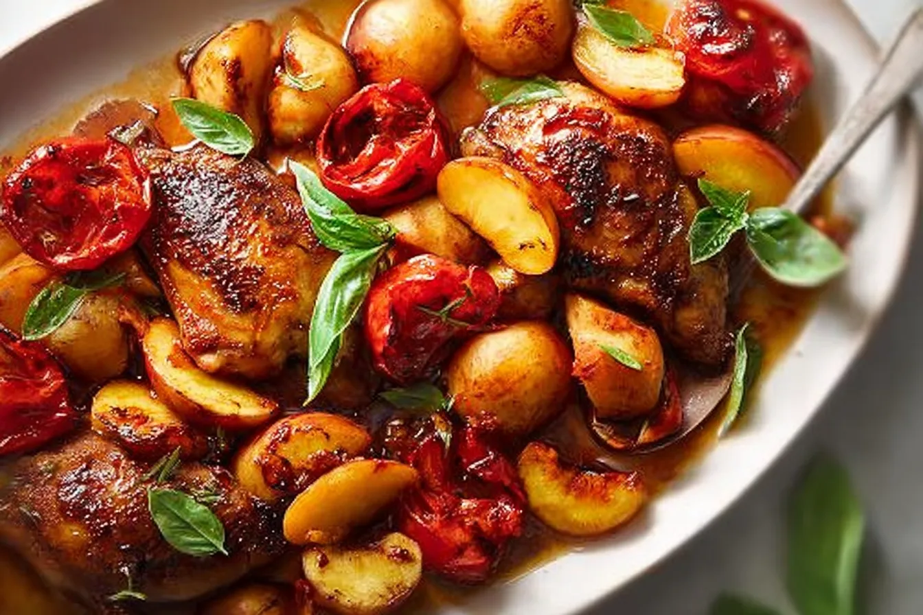 Balsamic Roasted Chicken With Peaches 