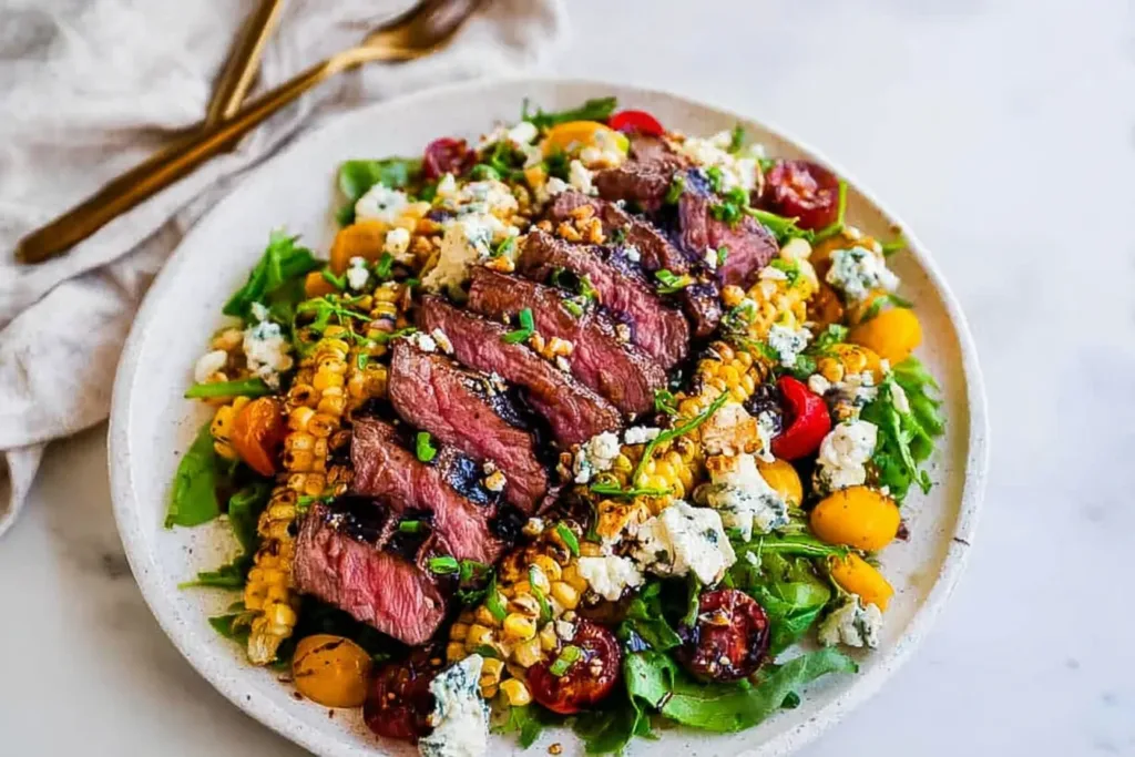 Balsamic Steak Gorgonzola Salad with Grilled Corn Delight