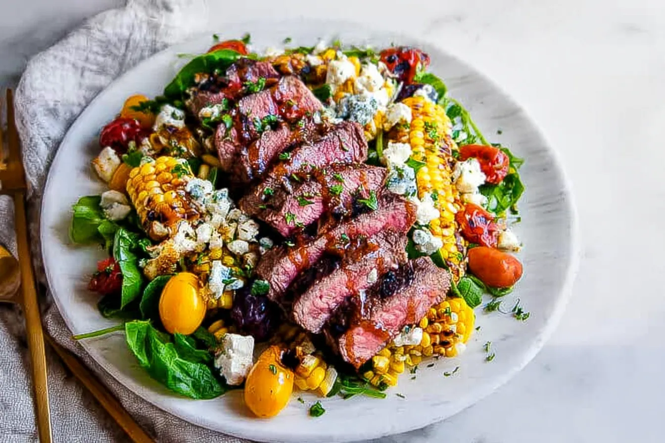 Balsamic Steak Gorgonzola Salad with Grilled Corn 