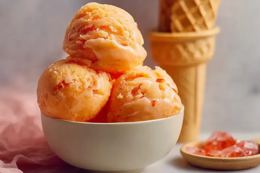 Best Peach Sorbet in a Bowl with Fresh Peaches