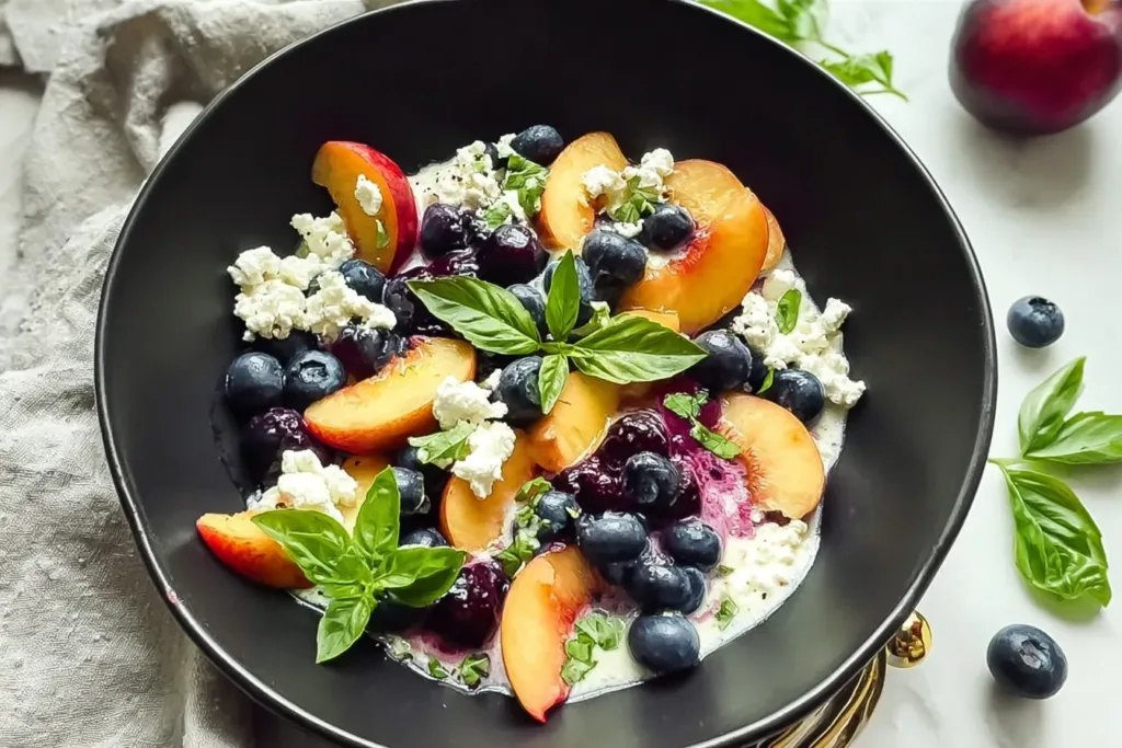 Delicious Blueberry Peach Feta Salad in a Bowl