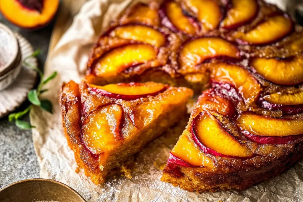 Bourbon Peach Upside Down Cake Slice