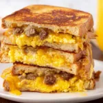 Breakfast Grilled Cheese Sandwich with Eggs and Sausage