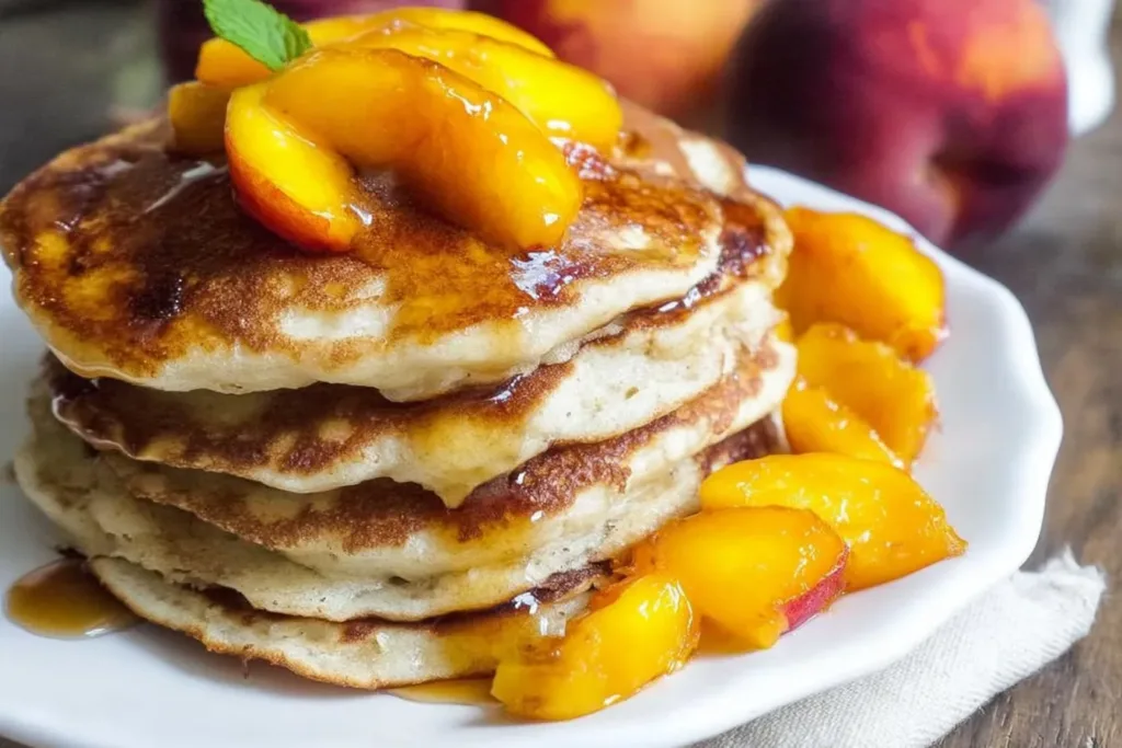 Brown Sugar Peach Pancakes Served with Fresh Peaches