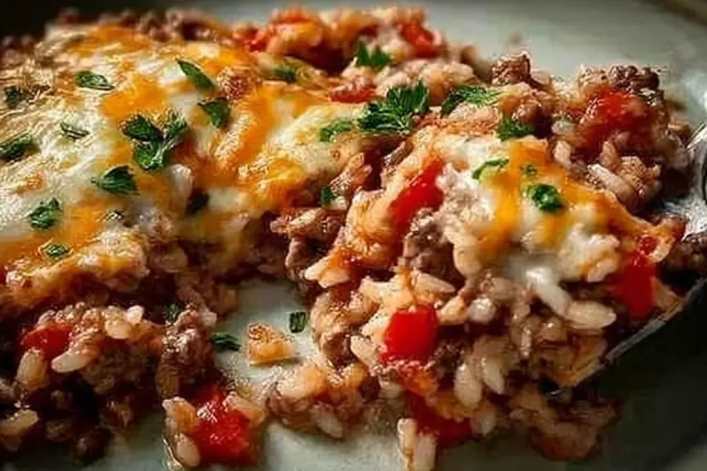Cheesy Hamburger Rice Casserole Baked to Perfection