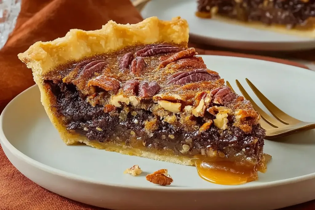 Chocolate Bourbon Pecan Pie: Indulge in Sweet Decadence 3 Delicious Chocolate Bourbon Pecan Pie Slices