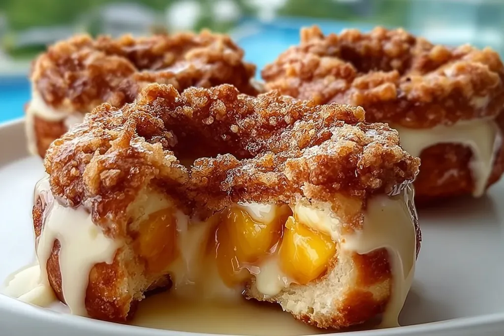 Classic Peach Cobbler Cheesecake Donuts
