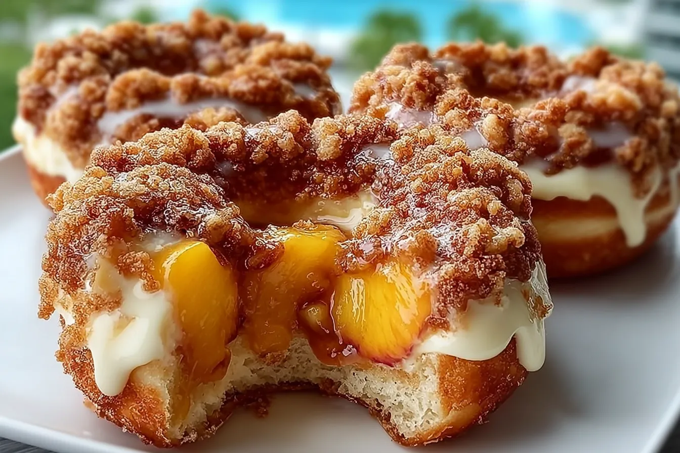 Classic Peach Cobbler Cheesecake Donuts 
