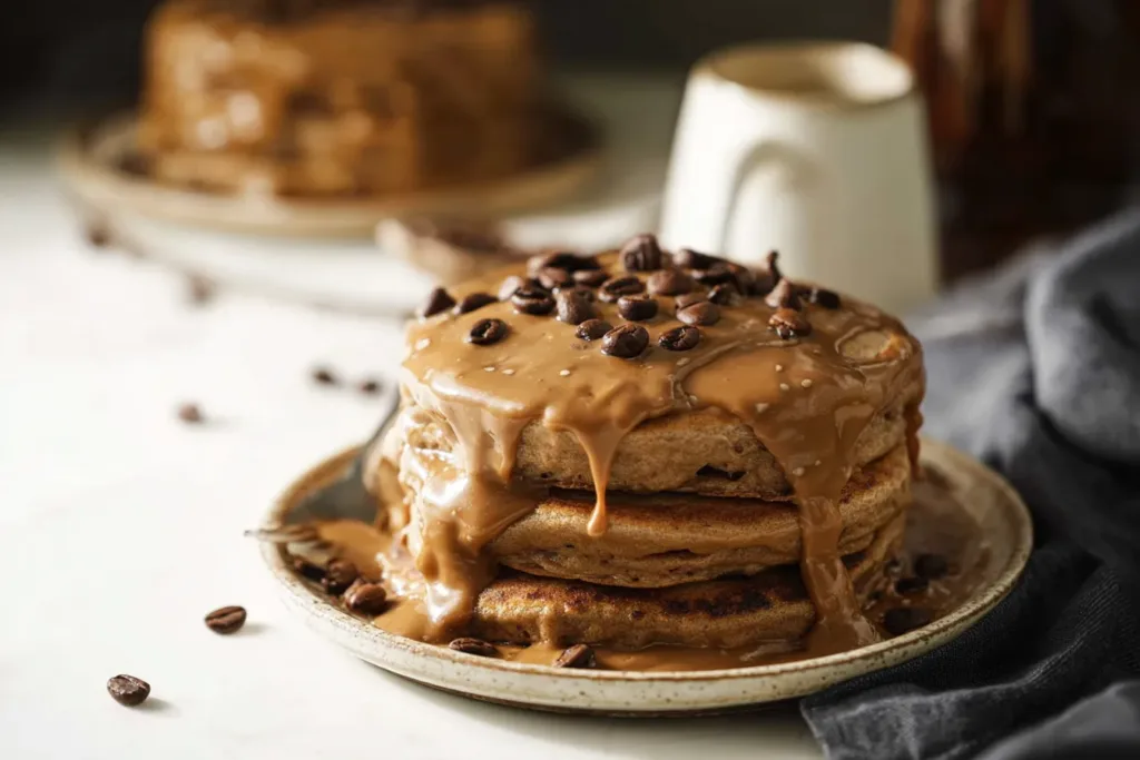 Delicious Coffee Pancakes Stacked on a Plate