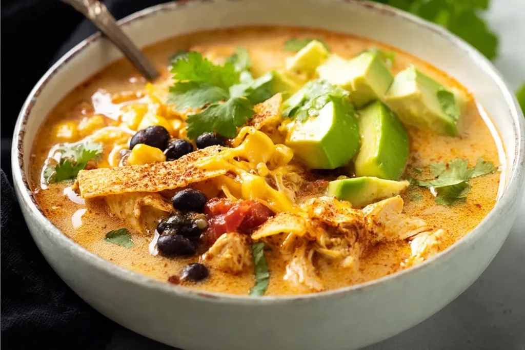 Delicious Creamy Chicken Tortilla Soup in a Bowl