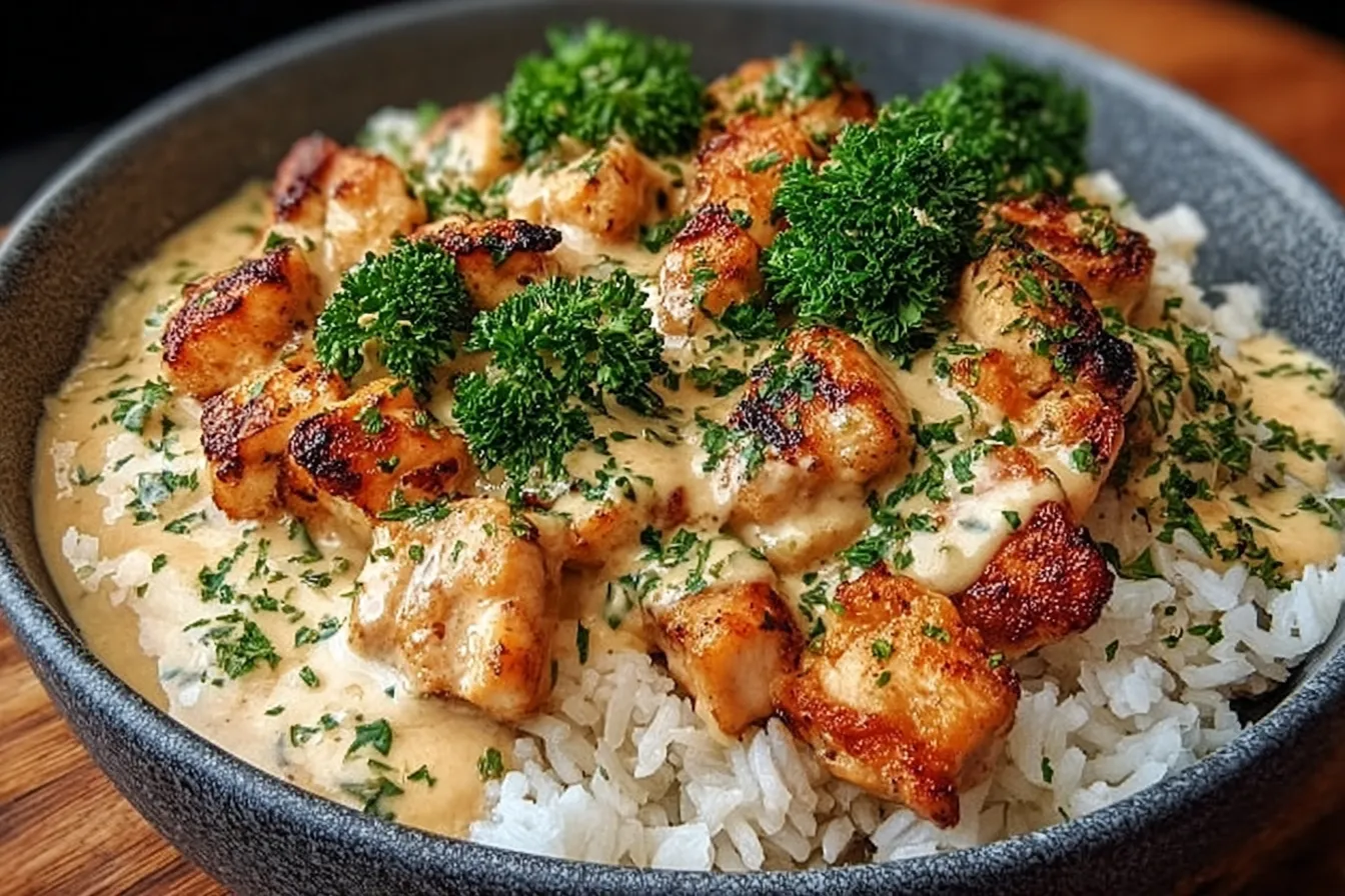 Creamy Garlic Chicken Rice Bowls 