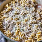 Creamy Ground Beef and Noodles in a Skillet