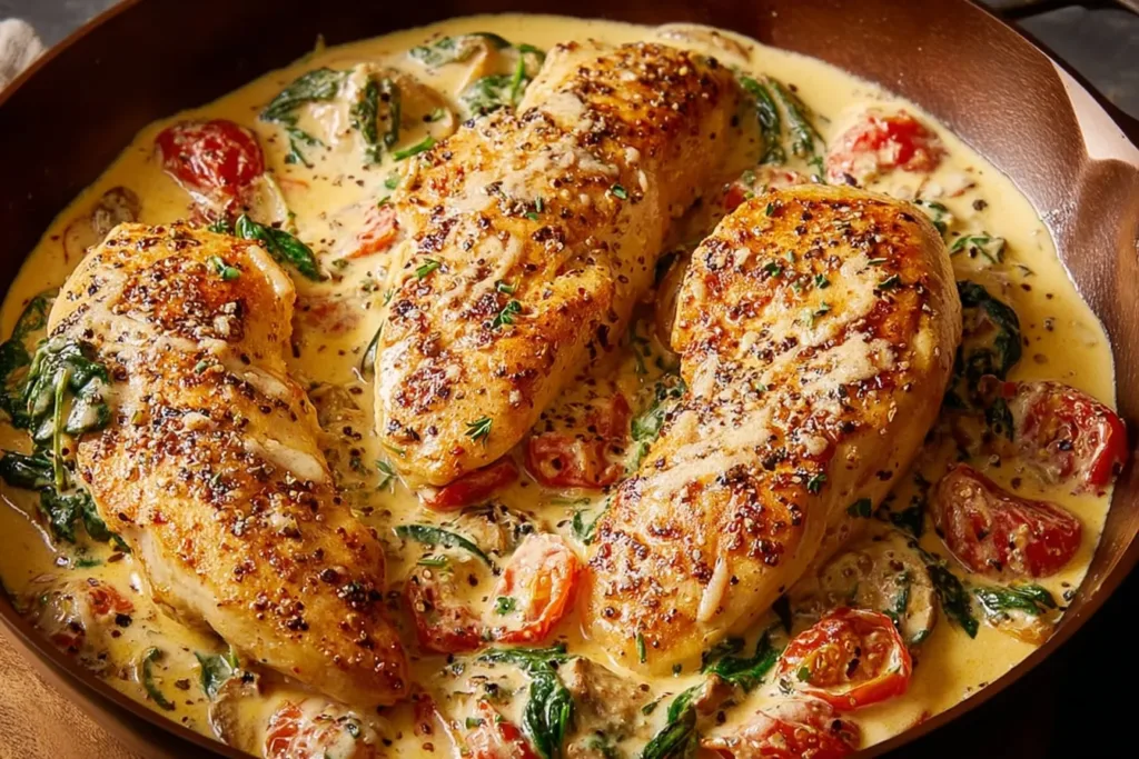 Creamy Tuscan Chicken on a Plate Ready to Serve