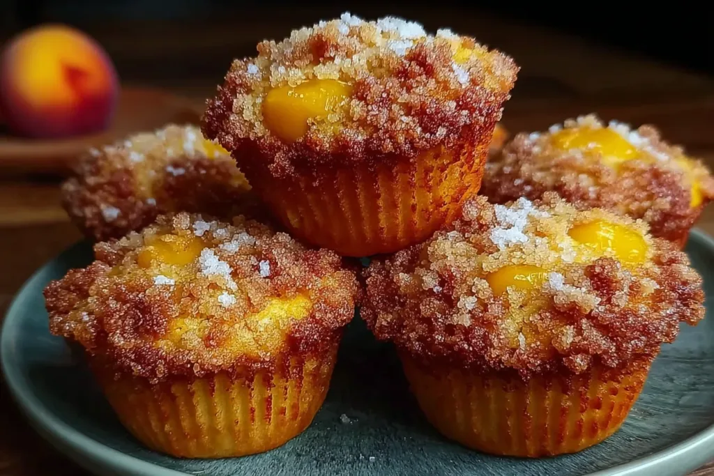 Crispy Brown Butter Fresh Peach Muffins Fresh from the Oven