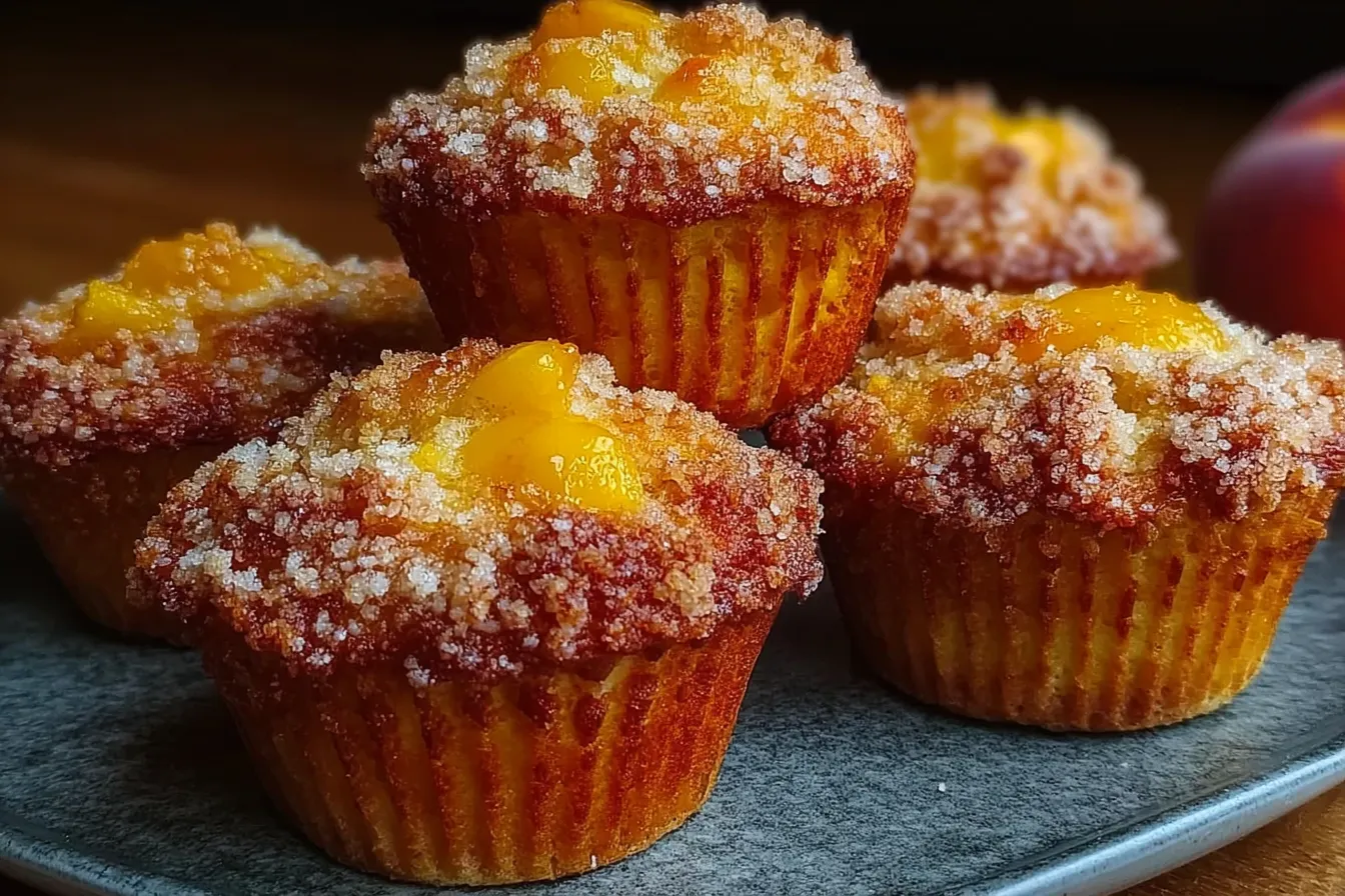 Crispy Brown Butter Fresh Peach Muffins Recipe with Easy Crunchy Streusel Topping