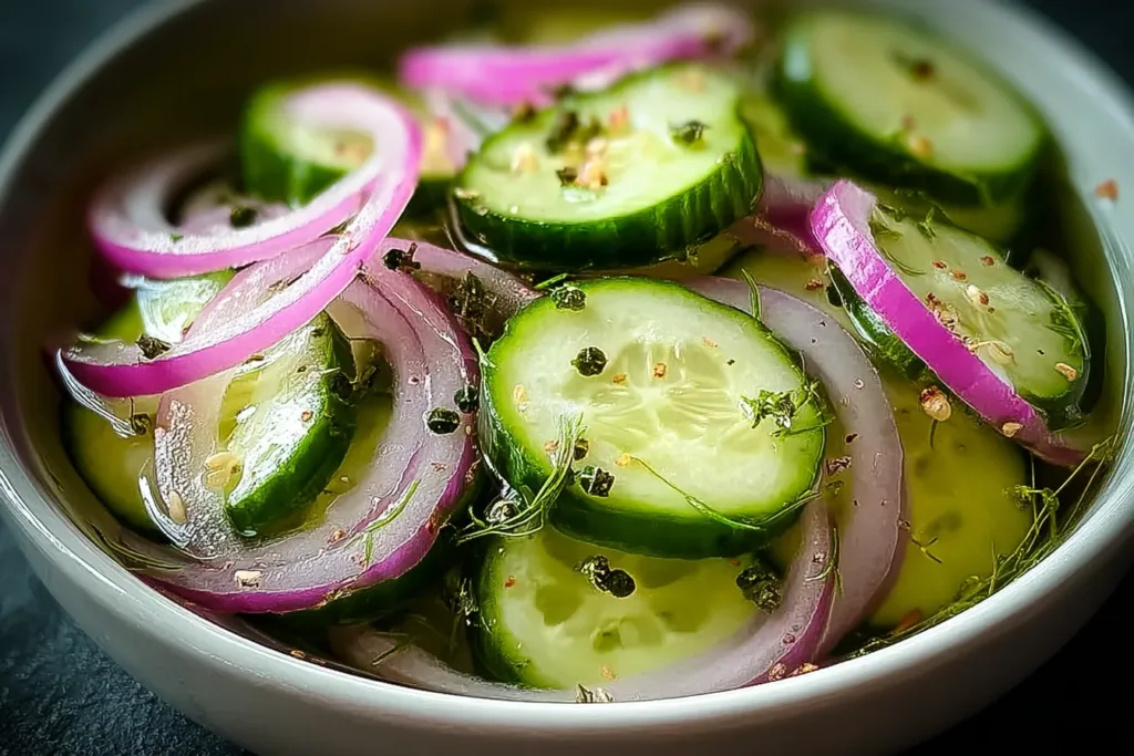 Cucumber and Onions in Vinegar Salad Freshness