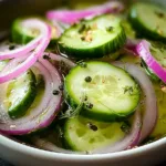 Cucumber and Onions in Vinegar Salad Freshness