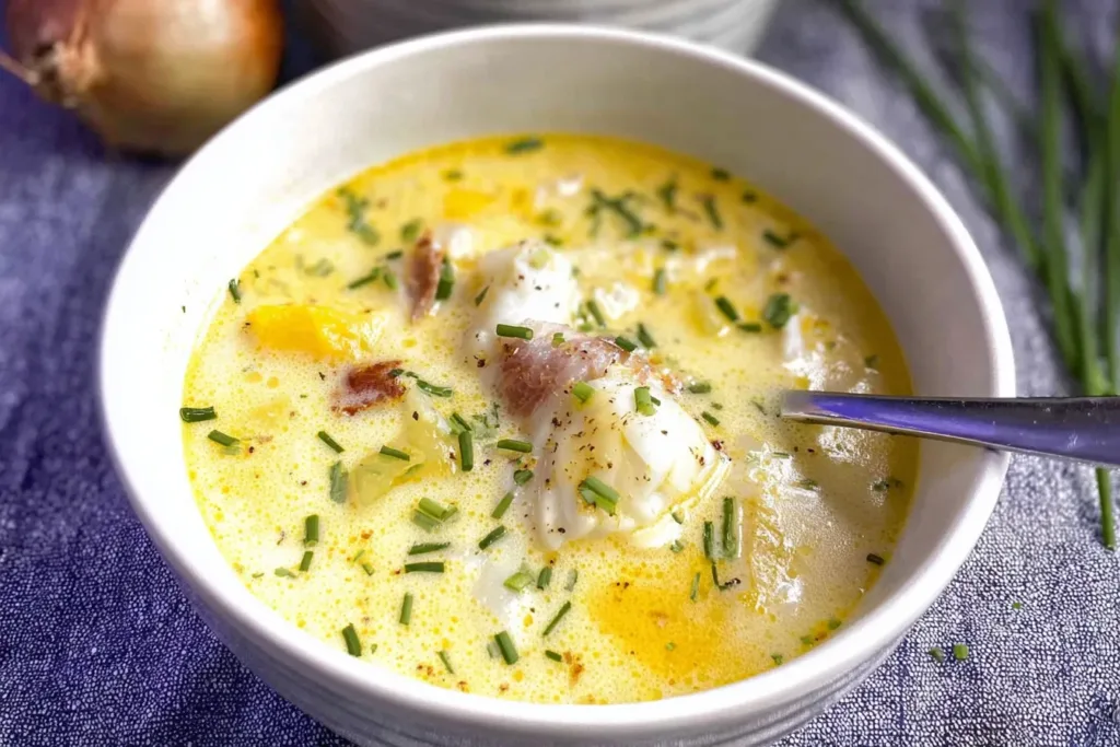 Dad’s New England Fish Chowder in a Rustic Bowl