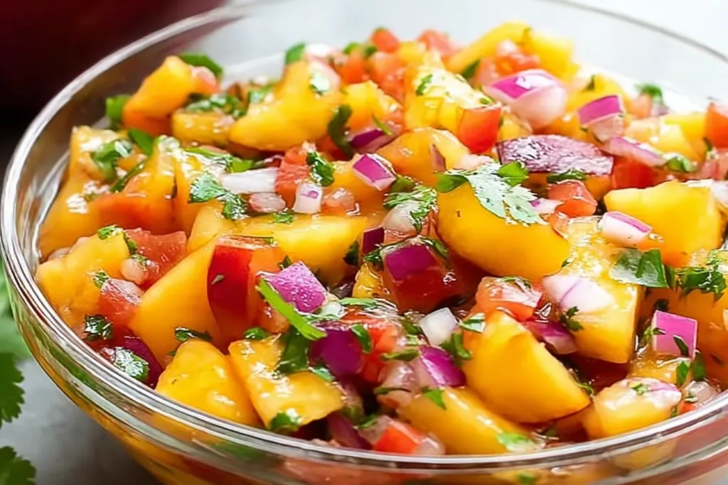 Delicious Peach Salsa in a Bright Bowl