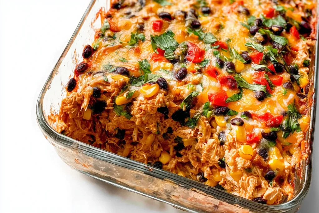 Easy Chicken Burrito Casserole Ready to Serve