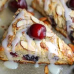 Easy Glazed Fresh Cherry Almond Scones on a Plate