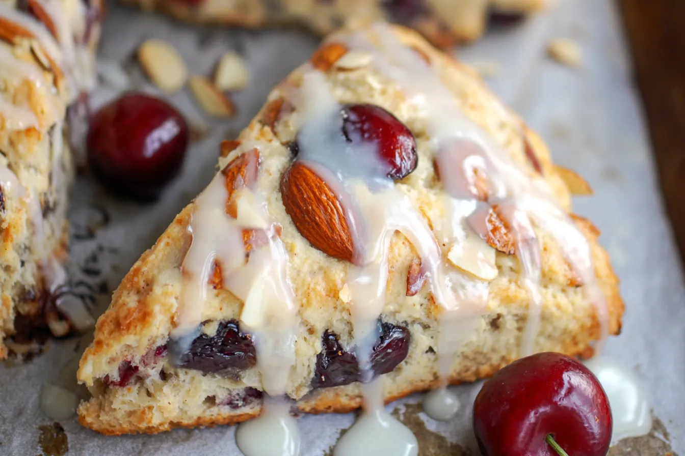 Easy Glazed Fresh Cherry Almond Scones 