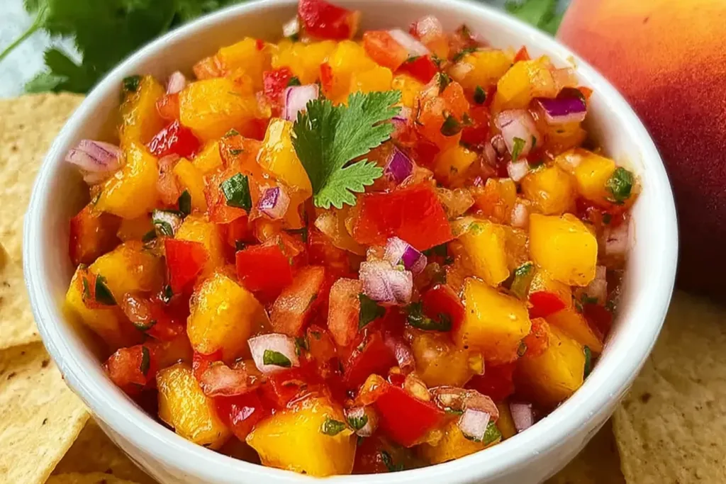 Fresh Peach Salsa in Serving Bowl
