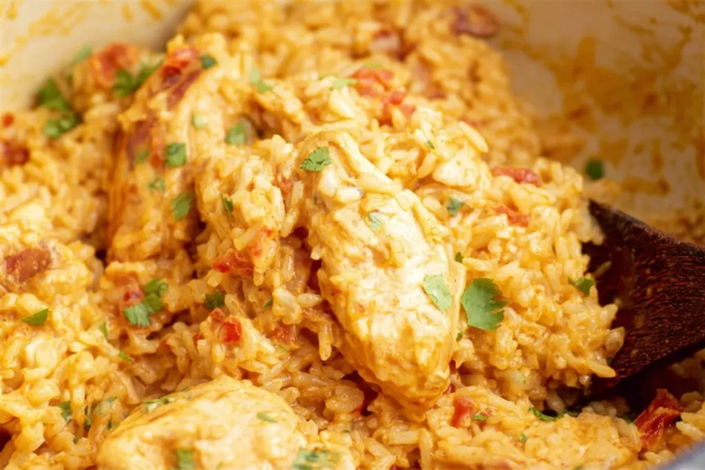Easy One Pot Queso Chicken and Rice Dish