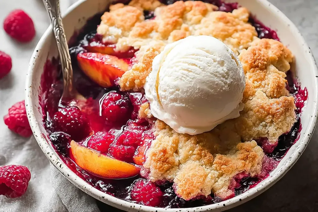 Easy Peach and Raspberry Cobbler Delight