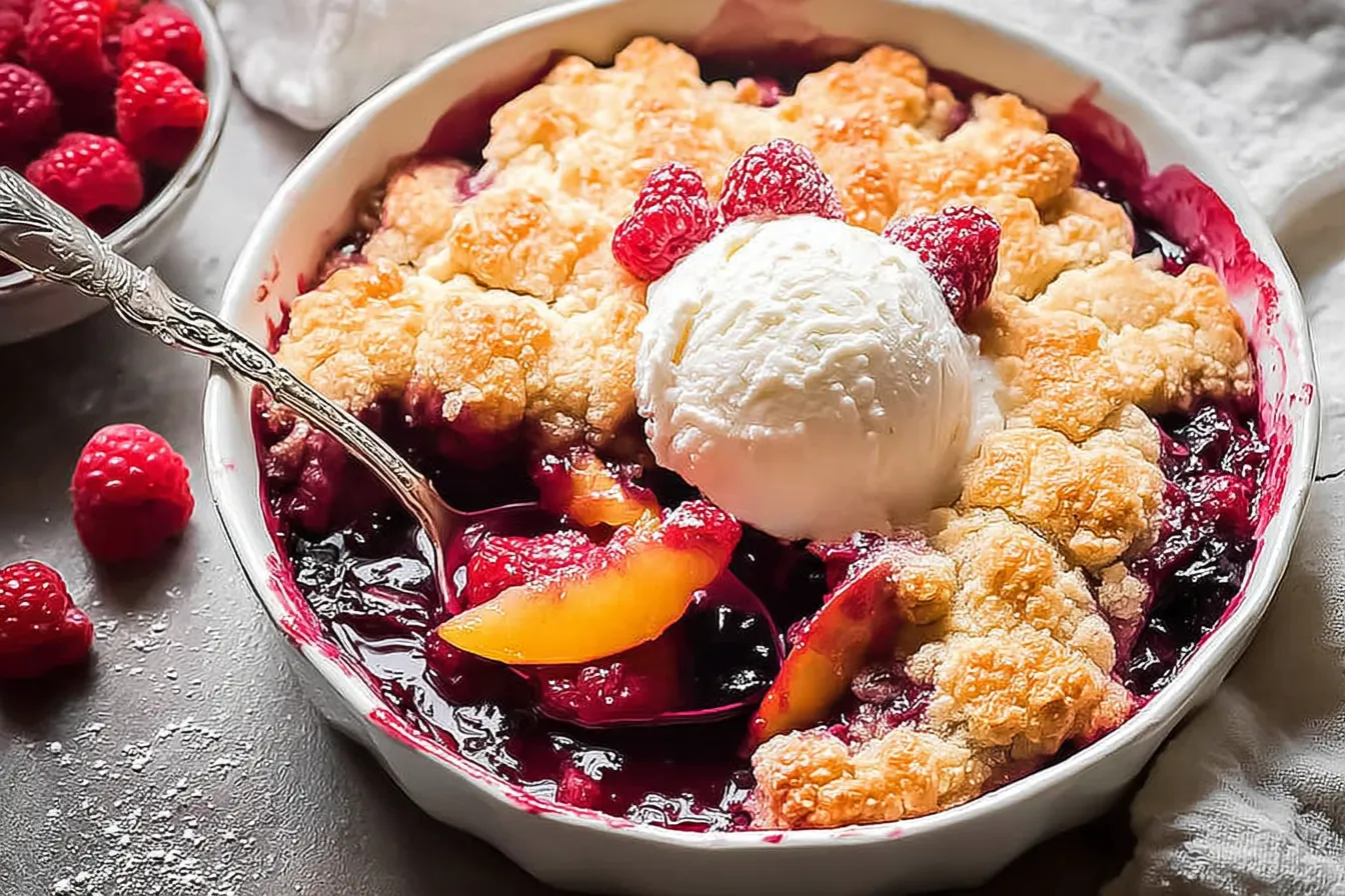 Easy Peach and Raspberry Cobbler 
