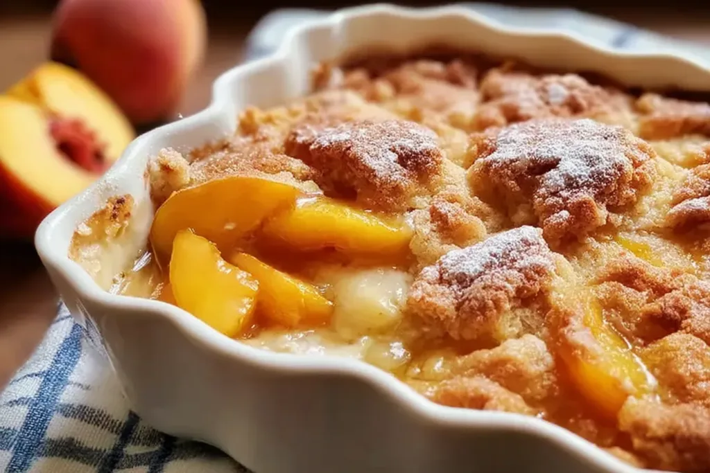 Easy Peach Cobbler with Canned Peaches Fresh Out of the Oven