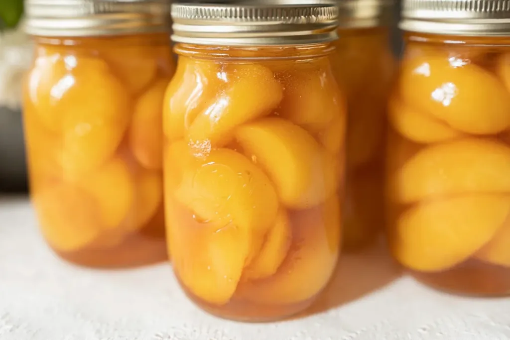 Fresh Honey Syrup Canned Peaches with Mint Garnish