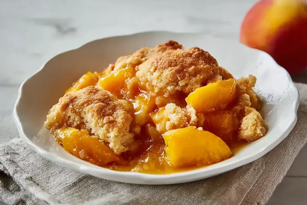 Fresh Southern Peach Cobbler in a Serving Dish