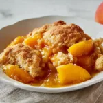 Fresh Southern Peach Cobbler in a Serving Dish