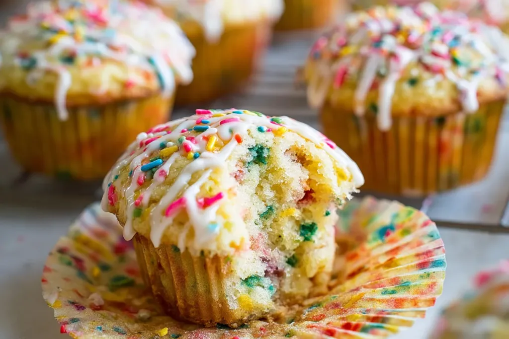 Funfetti Muffins Freshly Baked in a Colorful Display