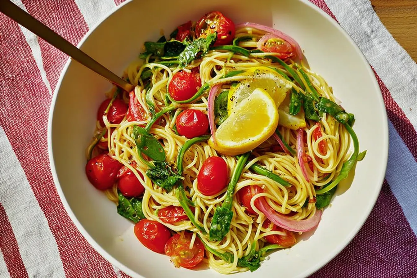 Garlic Scape and Cherry Tomato Pasta