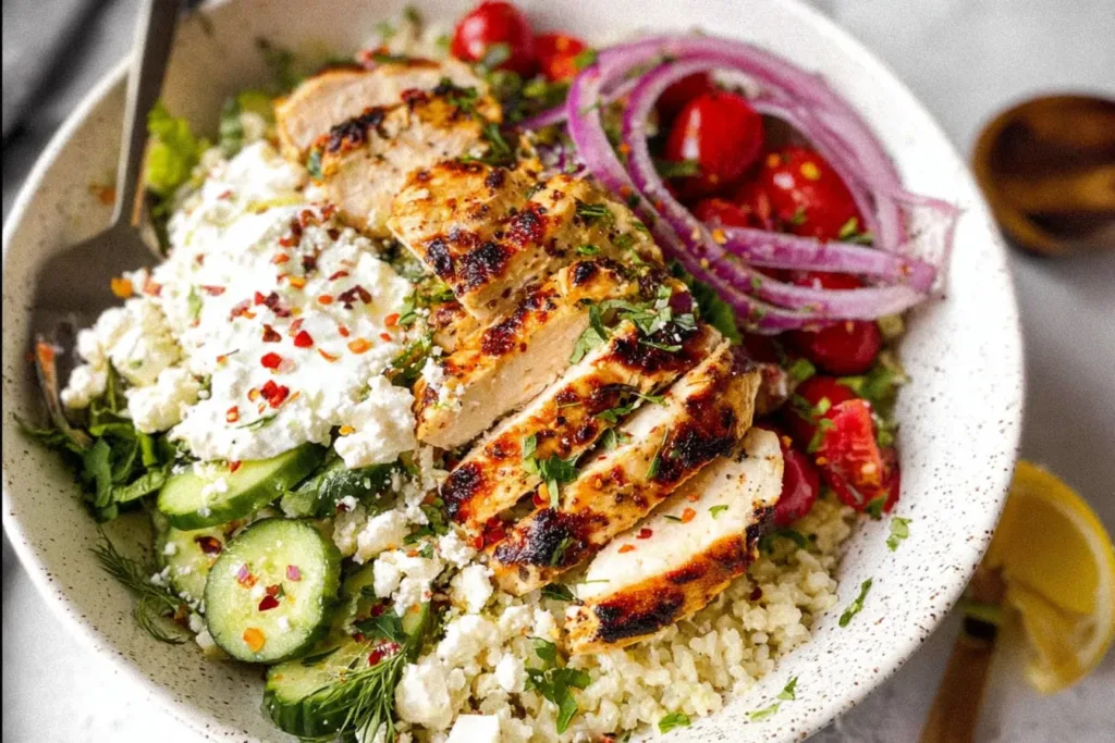 Delicious Greek Chicken Bowls Ready to Serve