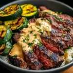 Grilled Steak Bowl with Sauce & Grilled Zucchini Bliss