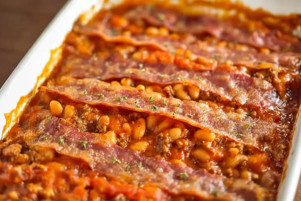 Ground Beef and Baked Bean Casserole Ready to Serve