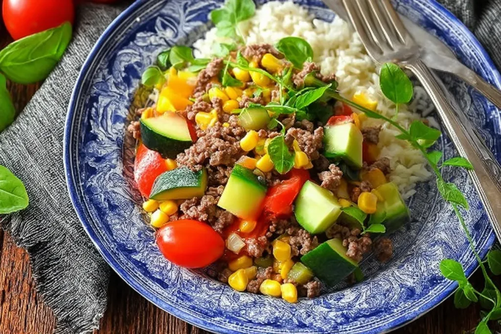 Ground Beef Dinner with Colorful Summer Vegetables