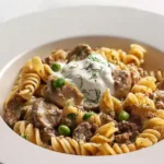 Savory Ground Beef Stroganoff Noodles in a Bowl
