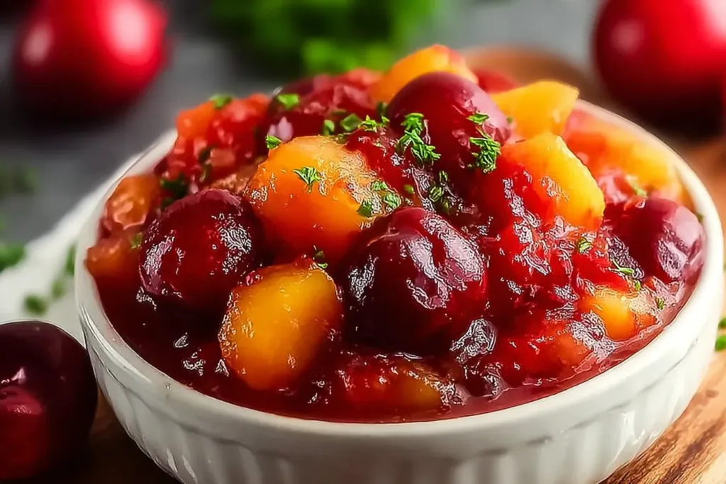 Vibrant Healthy Peach Cherry Salsa in a Bowl