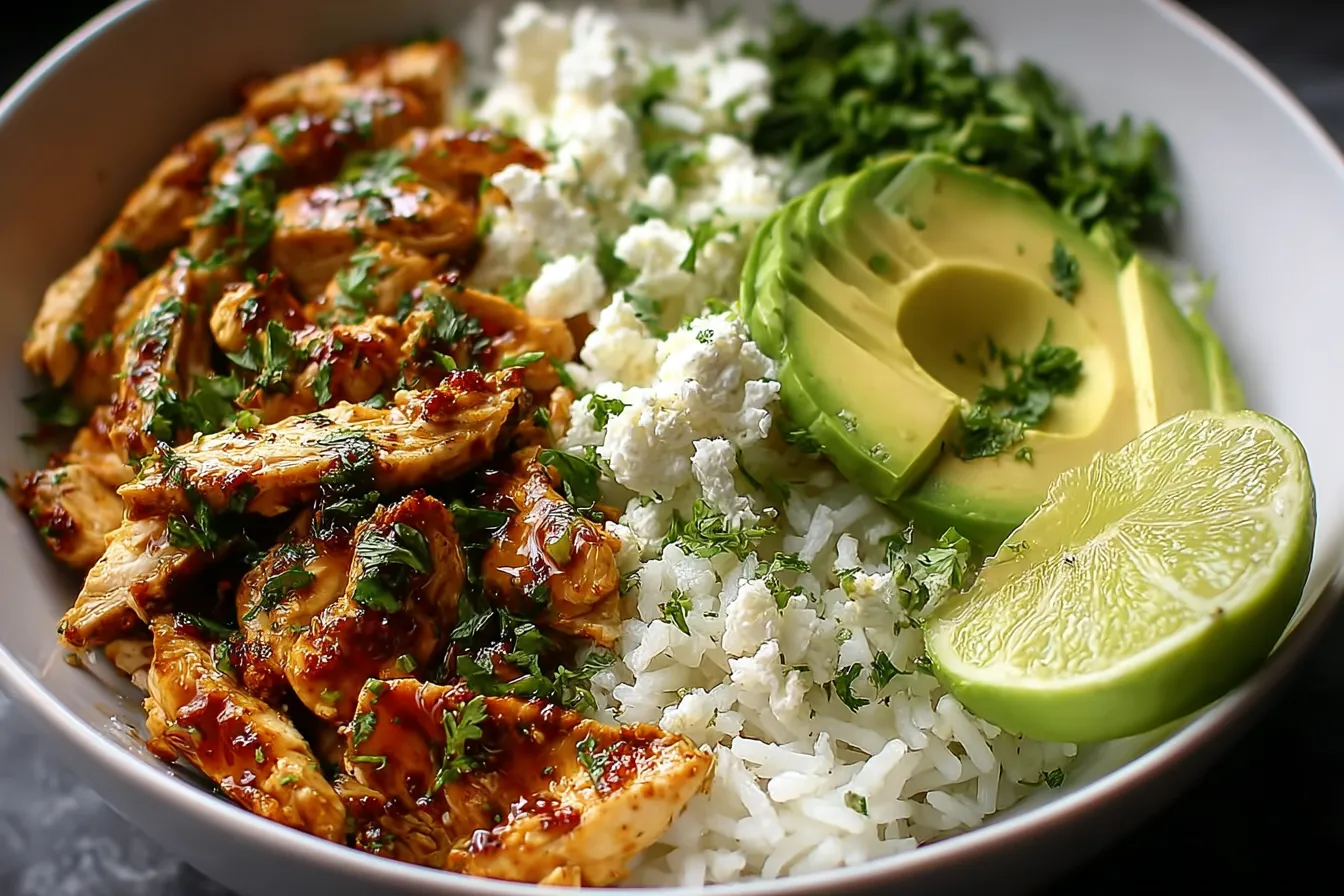 Honey Lime Chicken & Avocado Rice Bowl – High Protein Healthy Dinner Idea 
