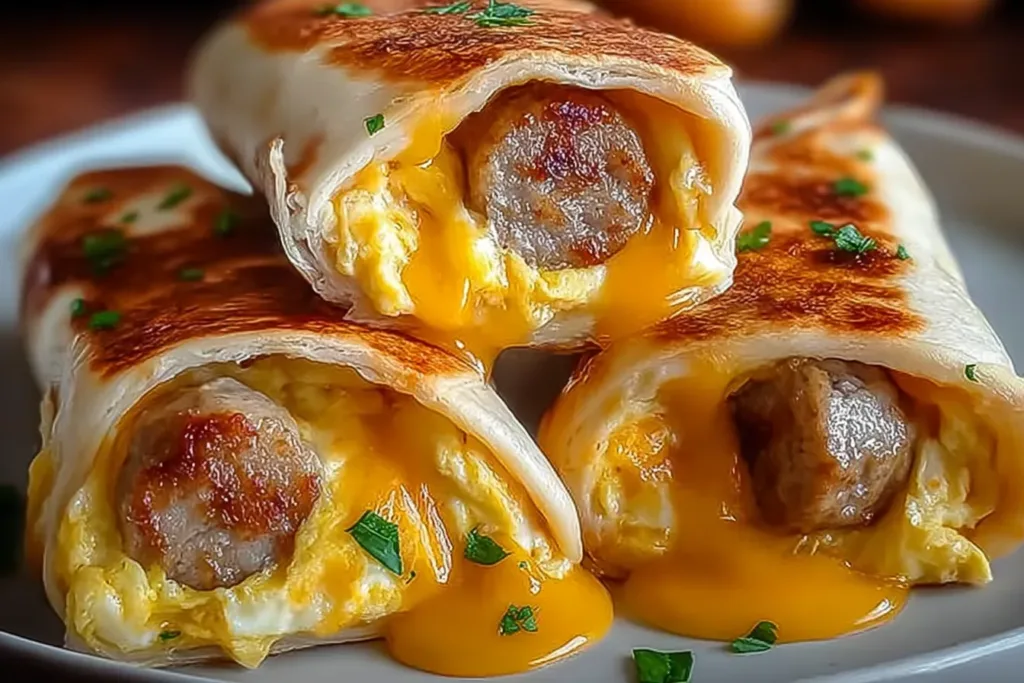 Irresistibly Cheesy Sausage Egg Breakfast Roll-Ups on a Plate