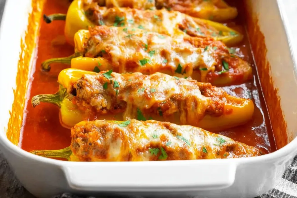 Italian Sausage Stuffed Banana Peppers Fresh Out of the Oven