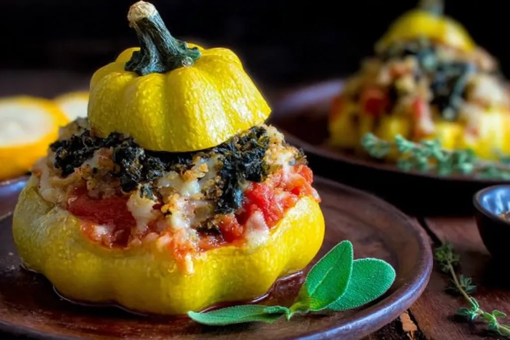 Italian Stuffed Patty Pan Squash on a Plate